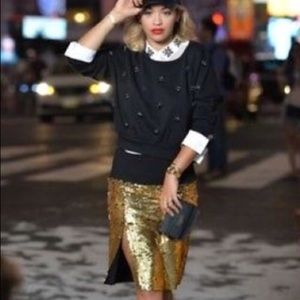 DKNY Gold Sequin Pencil Skirt Split